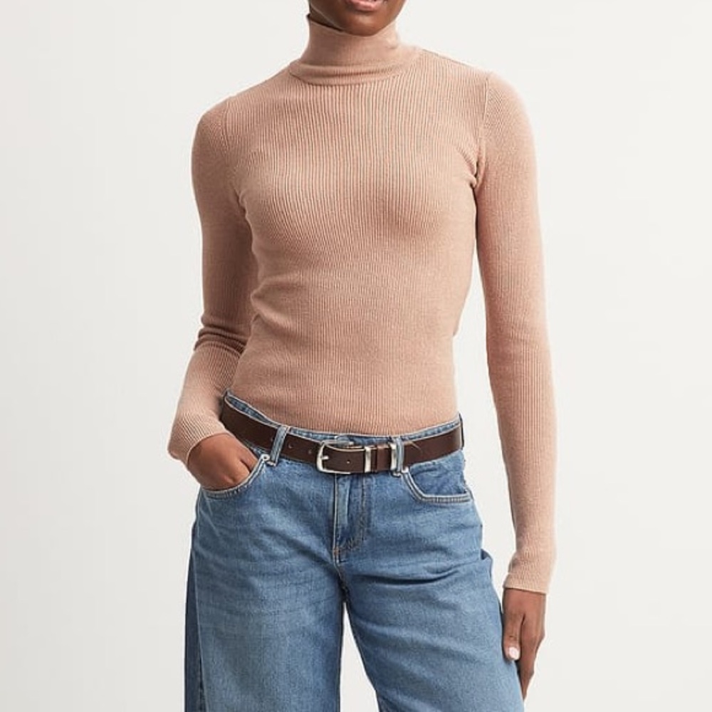 NA-KD Fashion Beige Turtleneck Sweater Size Small